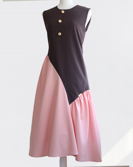 Cross Flare Dress Brown×Pink