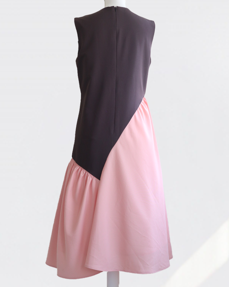 Cross Flare Dress Brown×Pink