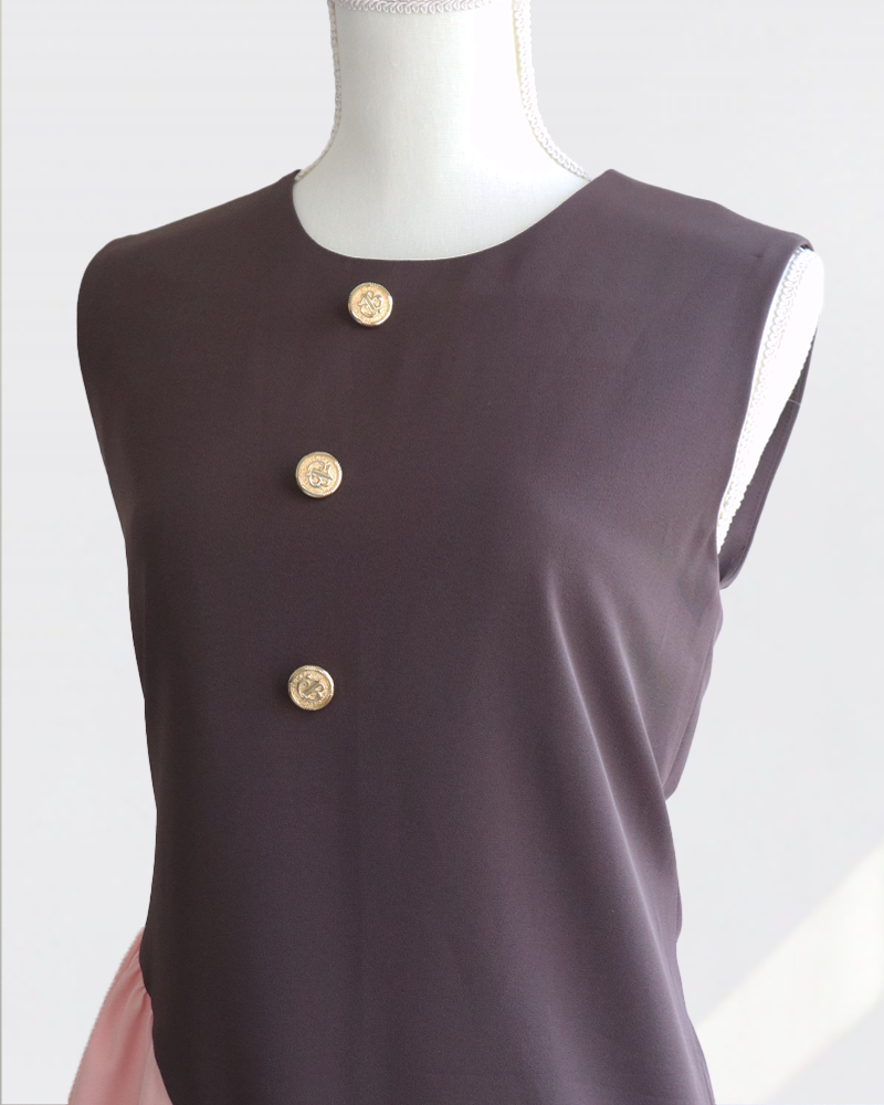Cross Flare Dress Brown×Pink