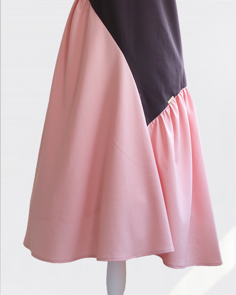 Cross Flare Dress Brown×Pink