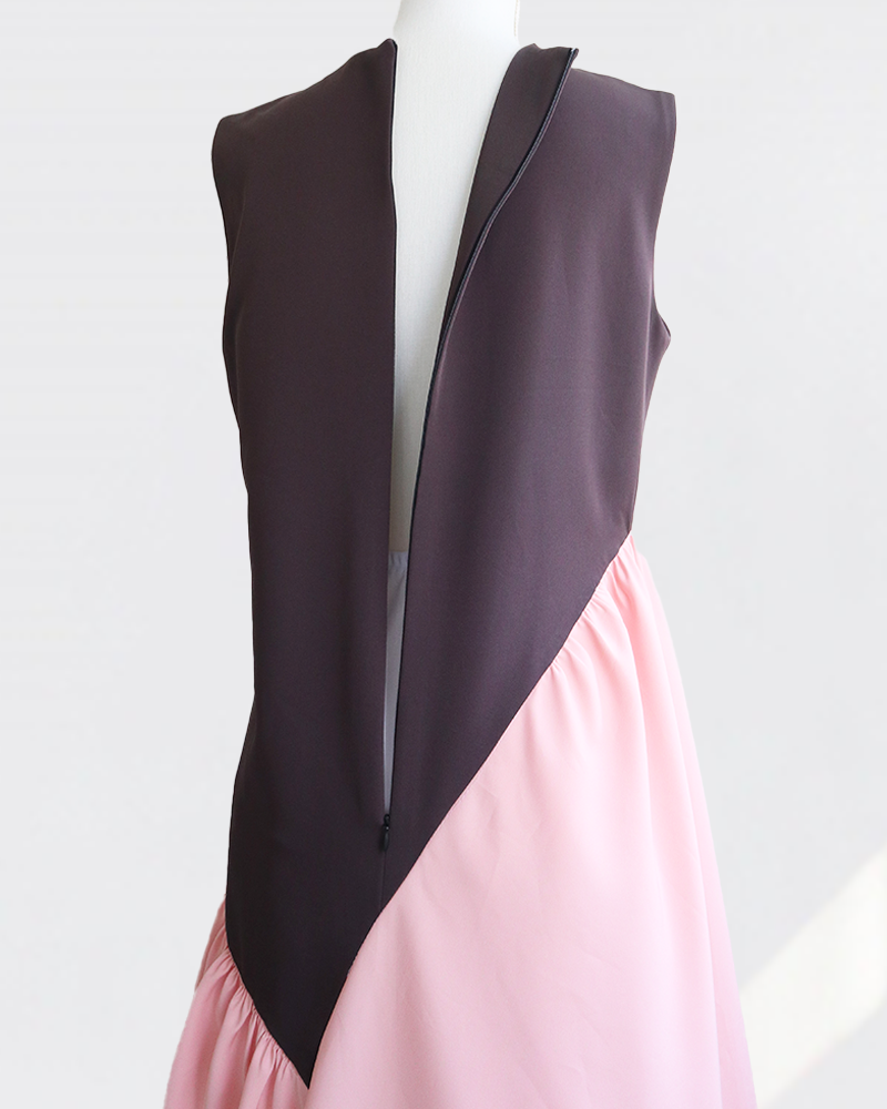 Cross Flare Dress Brown×Pink