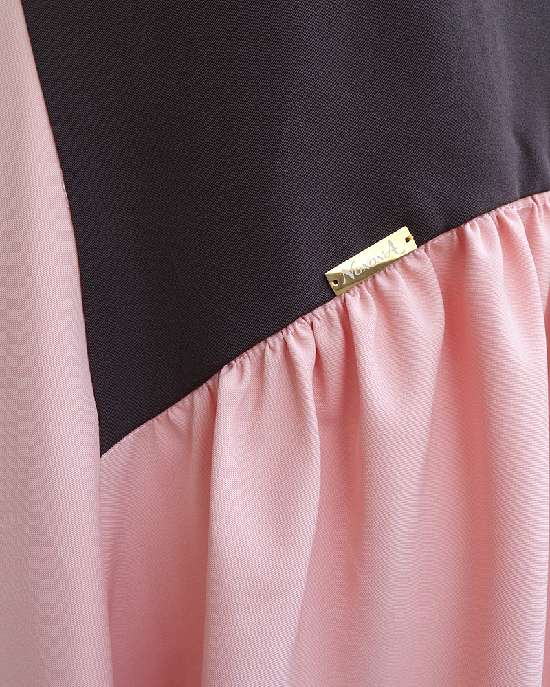 Cross Flare Dress Brown×Pink