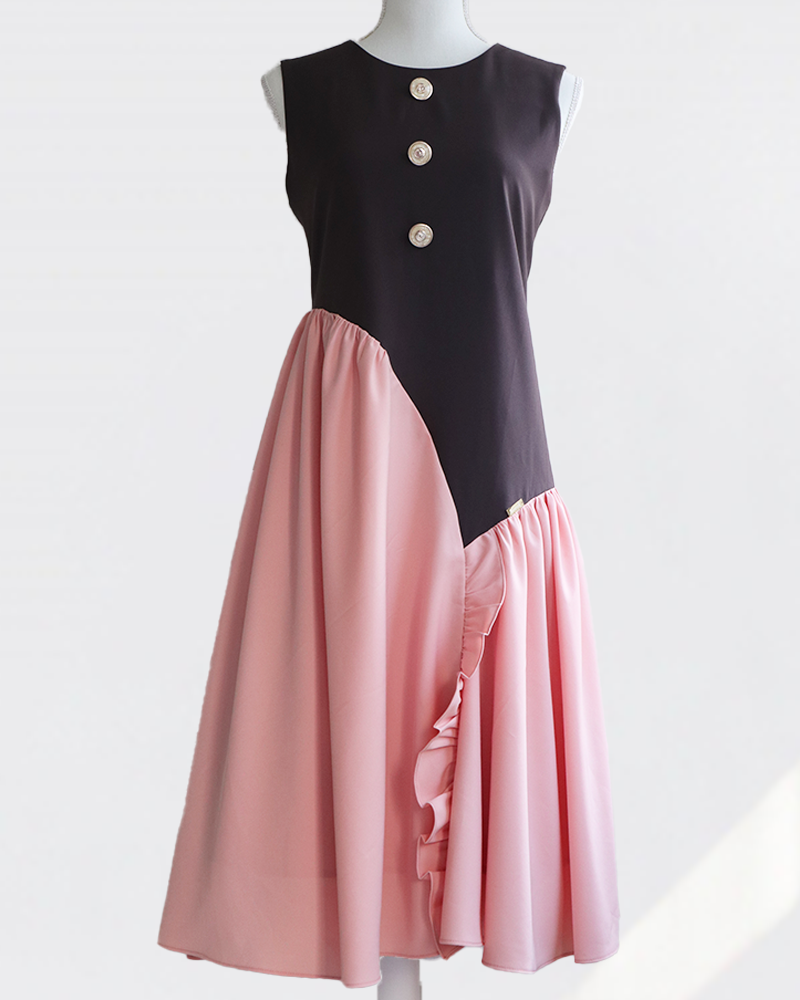 Cross Flare Dress Brown×Pink