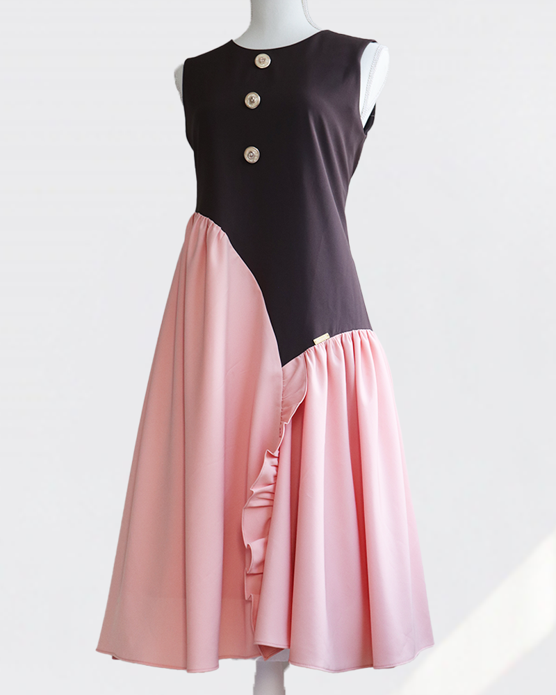 Cross Flare Dress Brown×Pink
