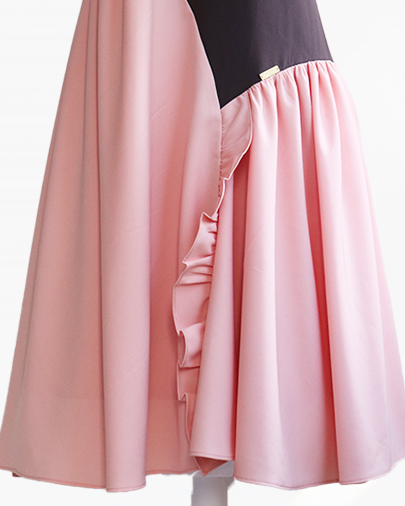 Cross Flare Dress Brown×Pink