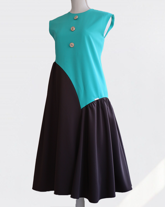 Cross Flare Dress Brown×Green
