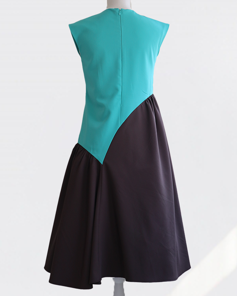 Cross Flare Dress Brown×Green
