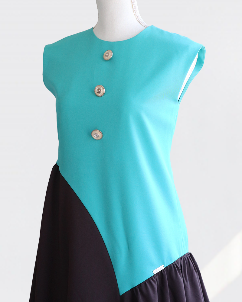 Cross Flare Dress Brown×Green