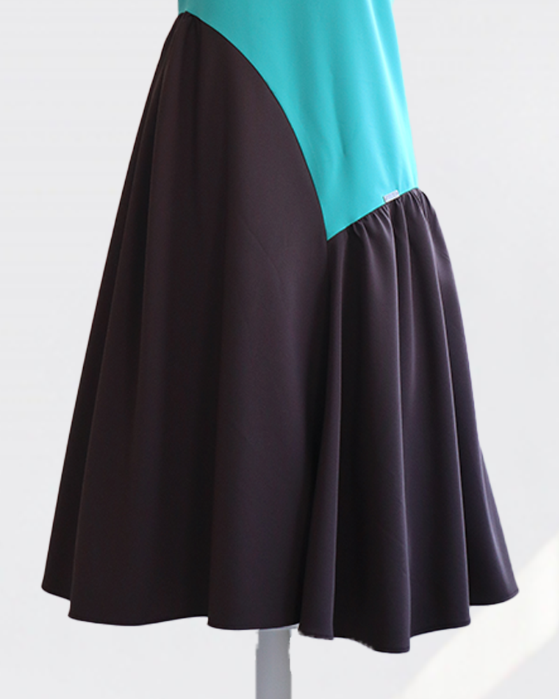 Cross Flare Dress Brown×Green