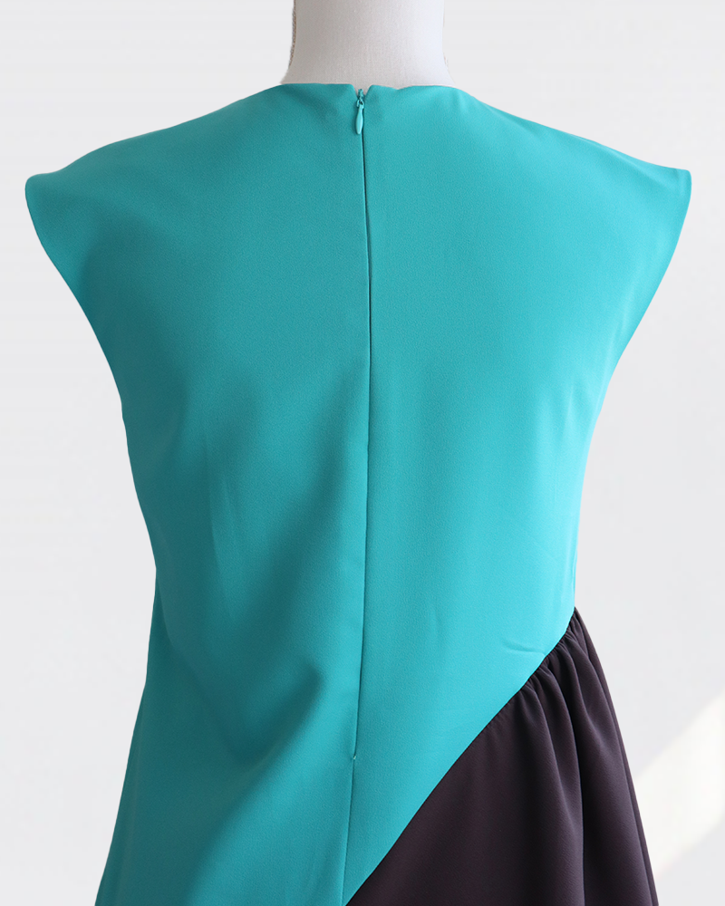 Cross Flare Dress Brown×Green