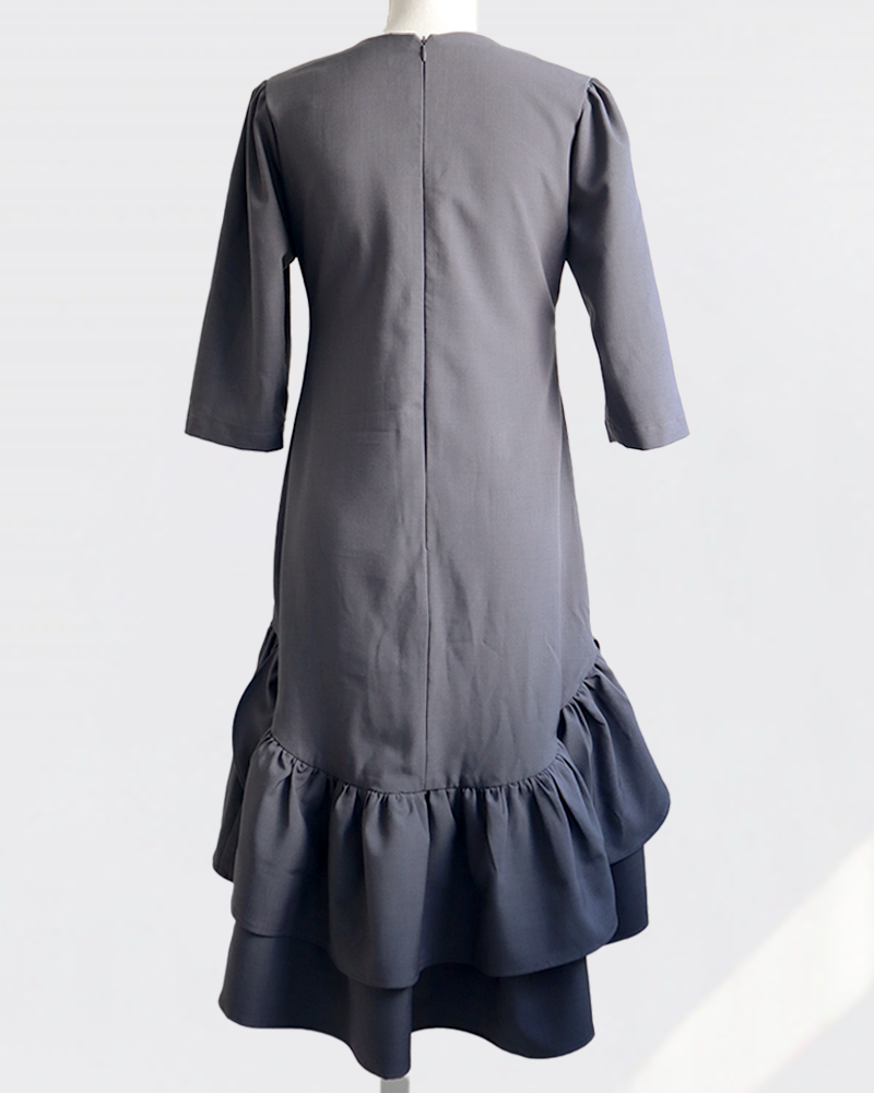 Petal Flare Dress CHARCOAL GRAY– Sleeve