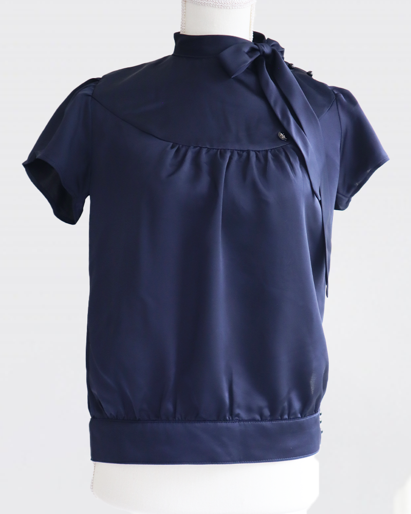 Silky Ribbon Blouse NAVY