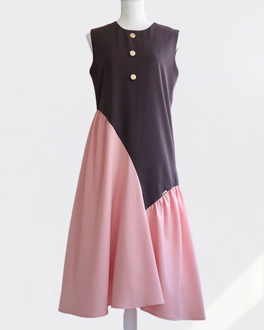 Cross Flare Dress Brown×Pink