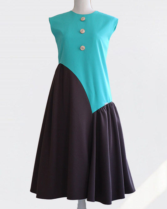 Cross Flare Dress Brown×Green