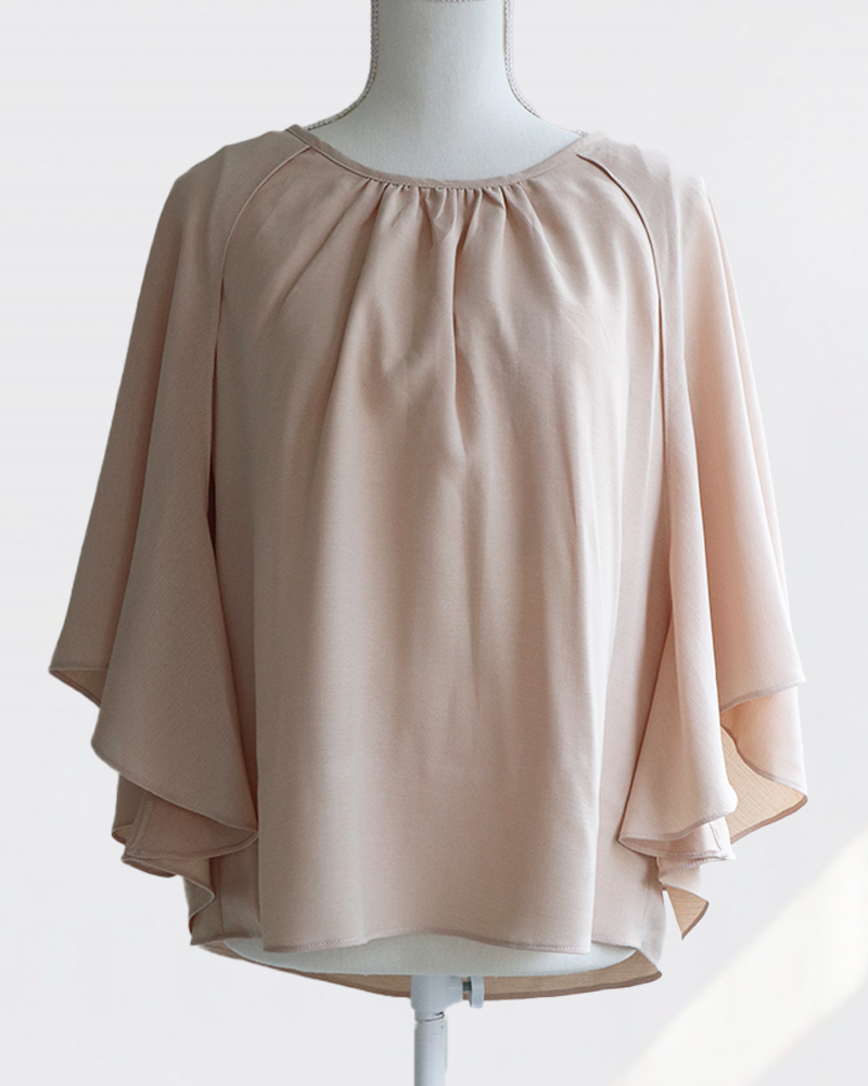 Graceful Cape Blouse BEIGE